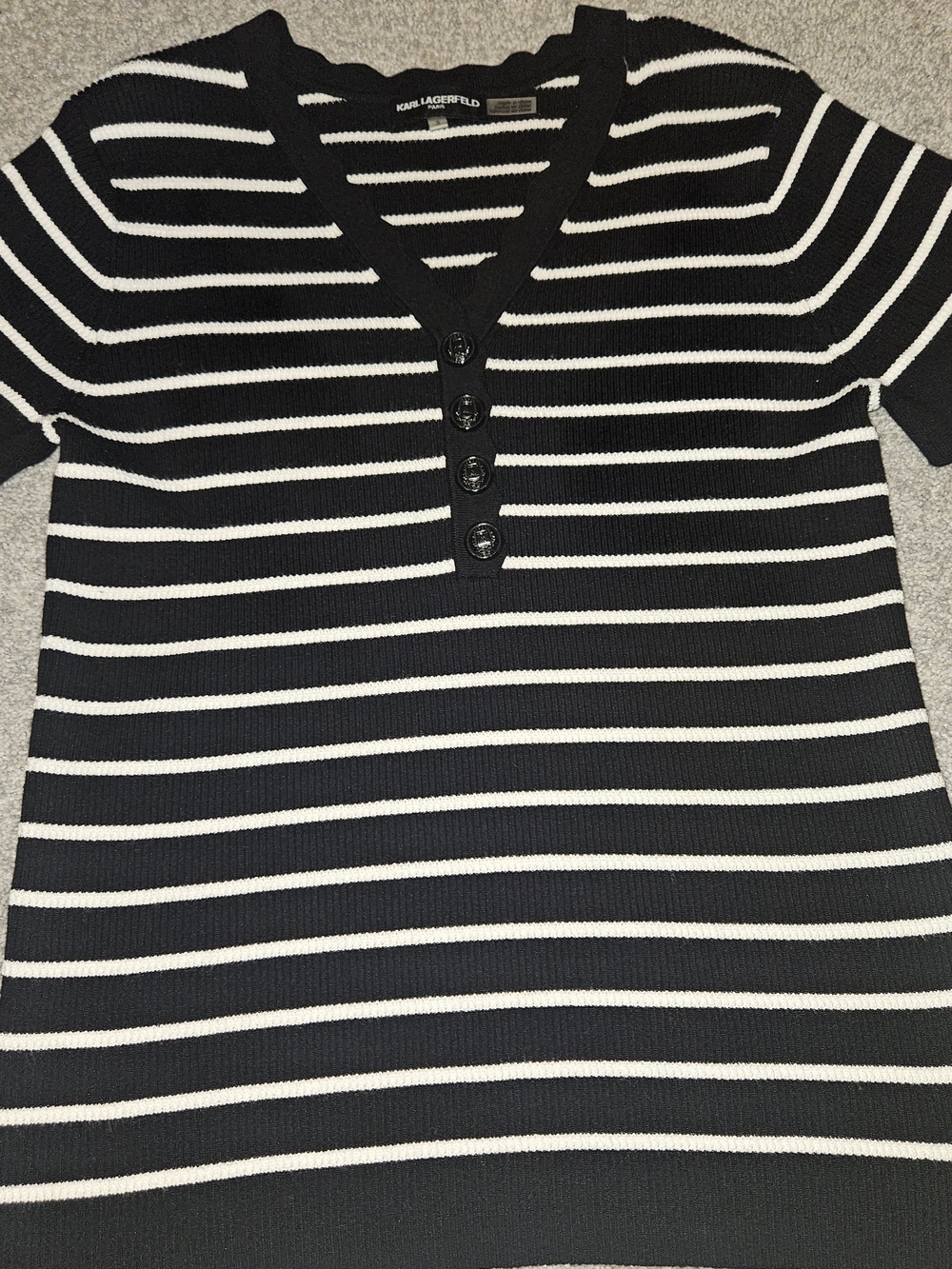 Karl Lagerfeld Black & White Striped V-Neck Sweater